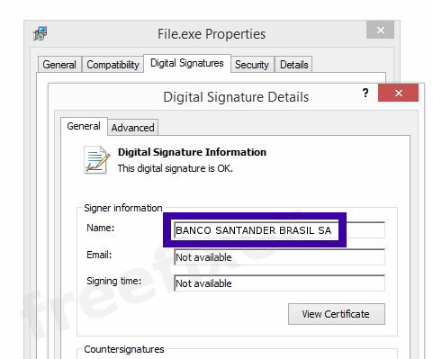Screenshot of the BANCO SANTANDER BRASIL SA certificate